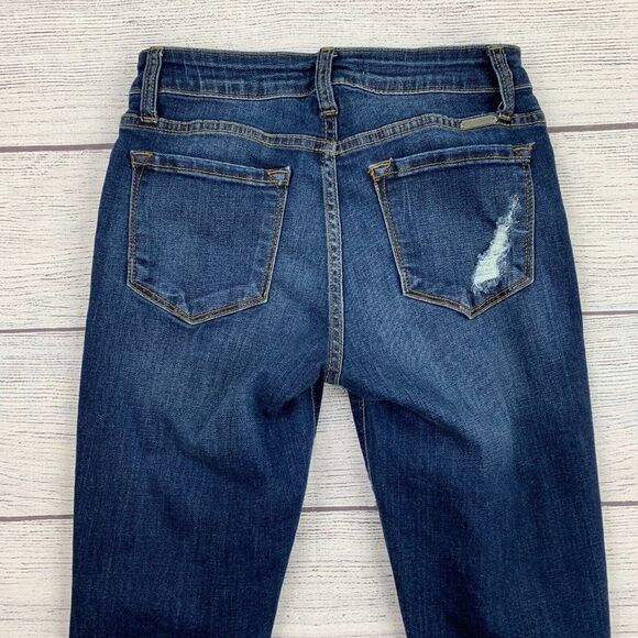 KanCan sz 5 / 26 Skinny Jeans Dark Wash 28.5" Inseam Stretch Distressed - Picture 6 of 10